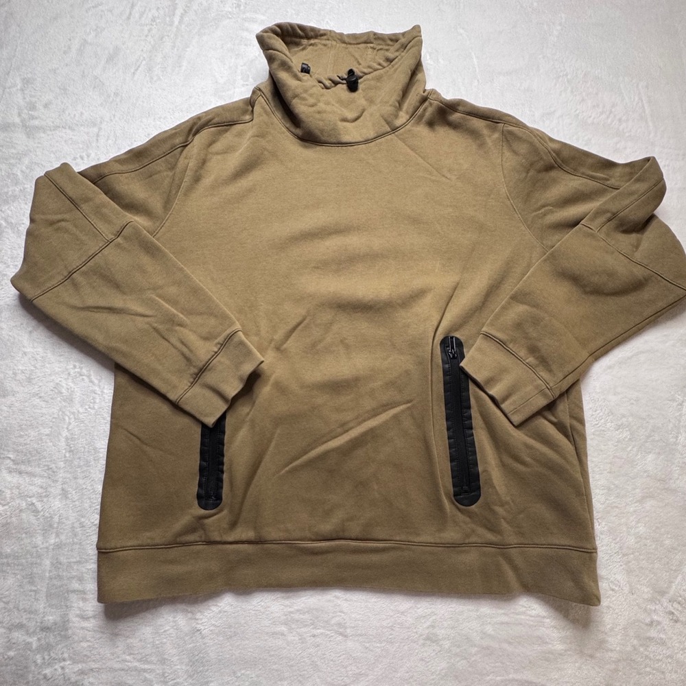 H&M Mens Pullover Sweatshirt XL Brown Funnel Neck Zip Pocket Tech Fleece Style
